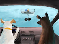Dogs driving car